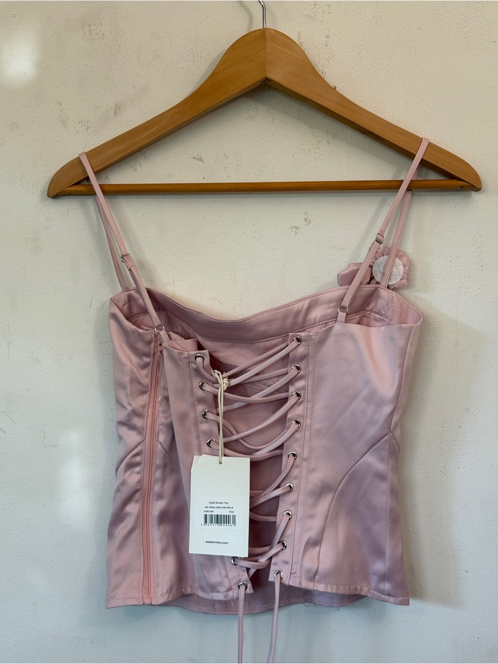 NWT Peppermayo Pink Satin Bustier Top with Floral Accent S - Picture 2 of 4
